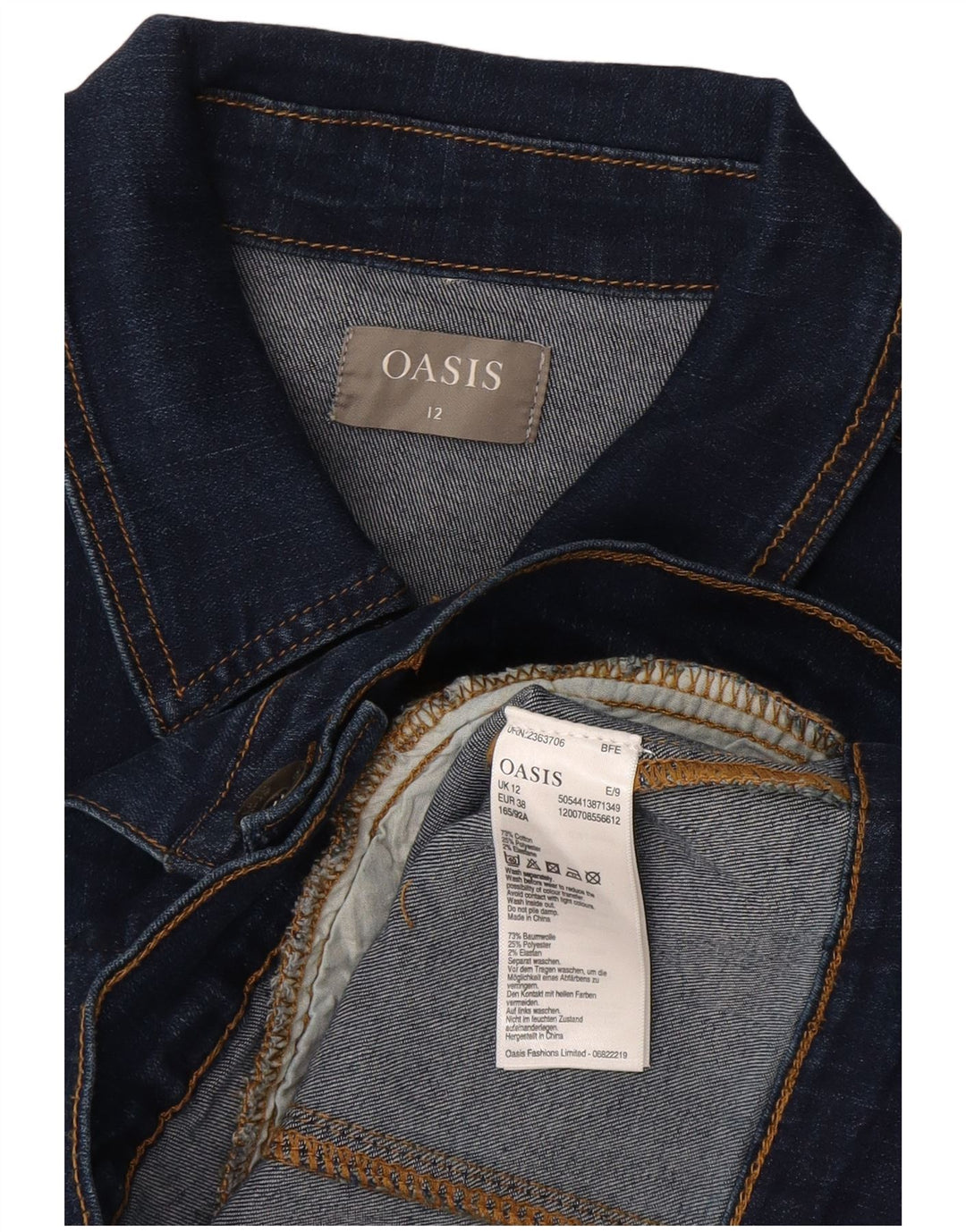 OASIS Veste en jean courte pour femme UK 12 Bleu marine moyen en coton