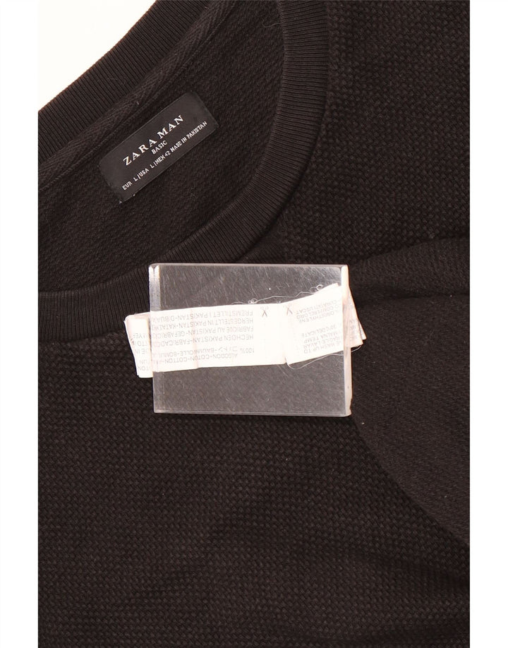Zara Pull à col rond pour homme en coton noir Large