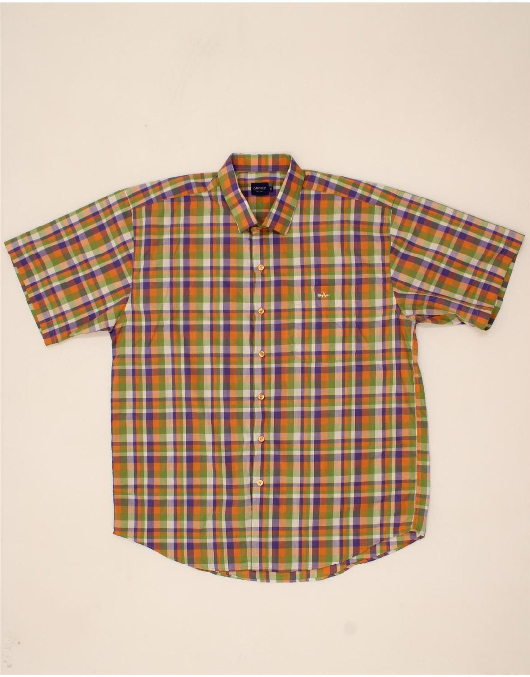 ARROW Mens Short Sleeve Shirt 2XL Green Check Cotton Vintage Arrow and Second-Hand Arrow from Messina Hembry 