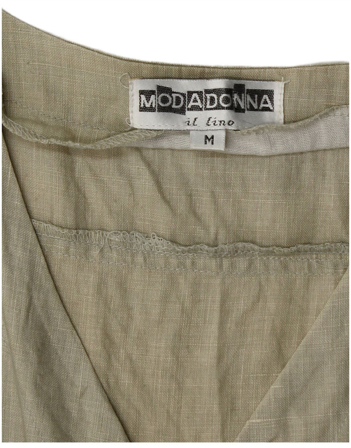 vintage Femme Combishort sans manches UK 12 Lin kaki moyen