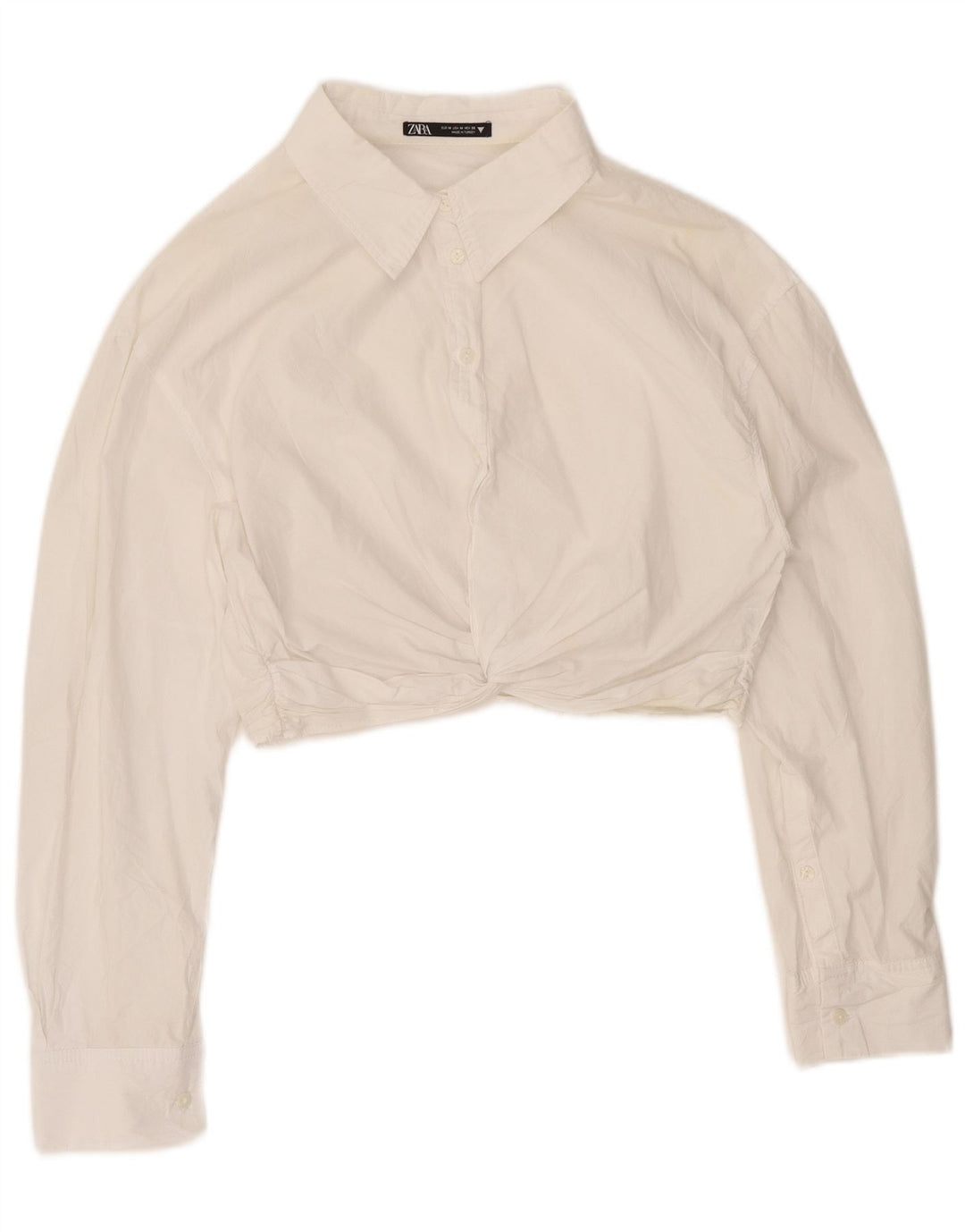 Zara Womens Crop Shirt Blouse UK 16 Moyen Blanc Coton