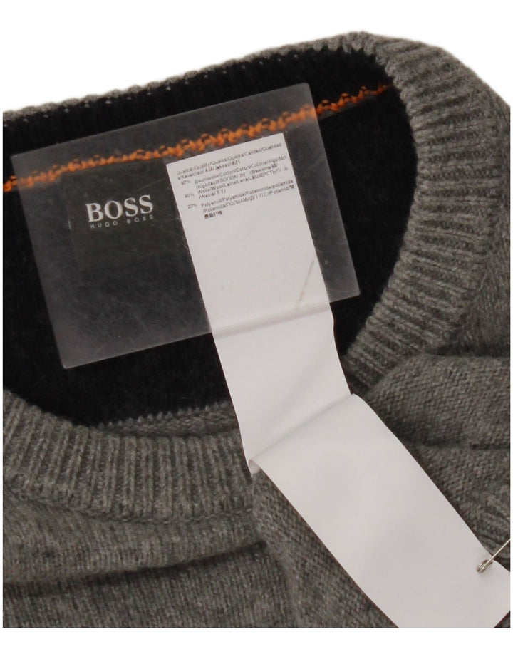 HUGO BOSS Pull Col Rond Homme Gris Moyen Coton