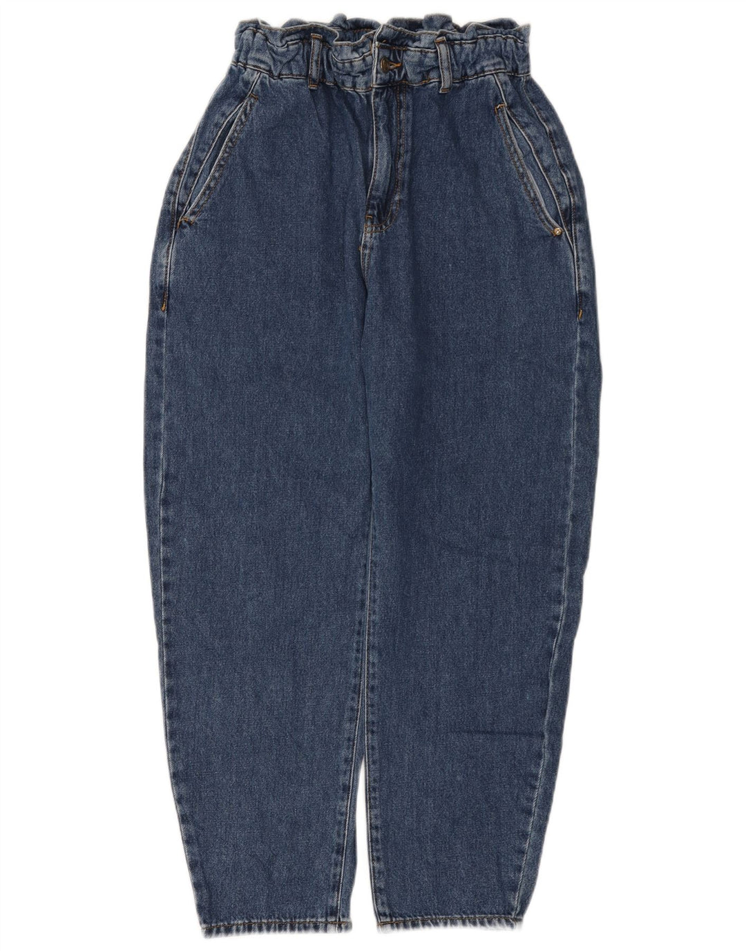 ZARA Jean court ample taille haute pour femme EU 38 Small W28 L25 Bleu