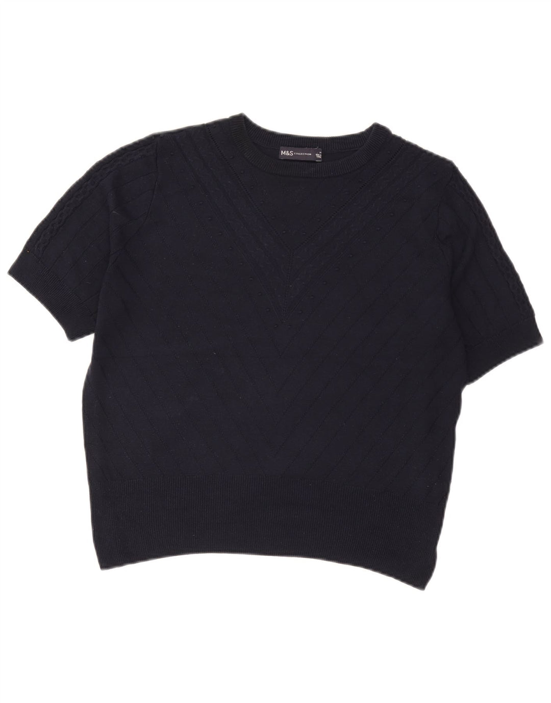 Marks & Spencer Pull court à col rond pour femme UK 14 Bleu marine moyen