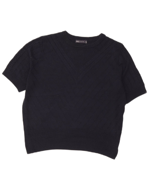 Marks & Spencer Pull court à col rond pour femme UK 14 Bleu marine moyen