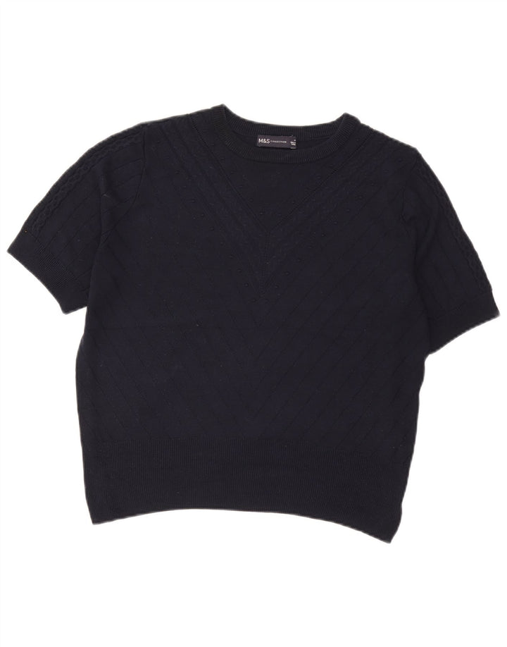 Marks & Spencer Pull court à col rond pour femme UK 14 Bleu marine moyen