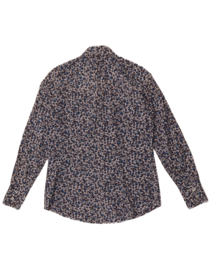 Fred Perry Chemise Femme UK 14 Coton Floral Bleu Moyen