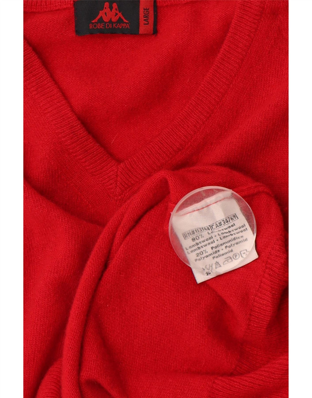 Kappa Pull col V pour homme en laine d'agneau rouge Taille L