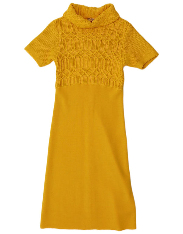 vintage Femmes Manches Courtes Jumper Robe UK 10 Petit Jaune