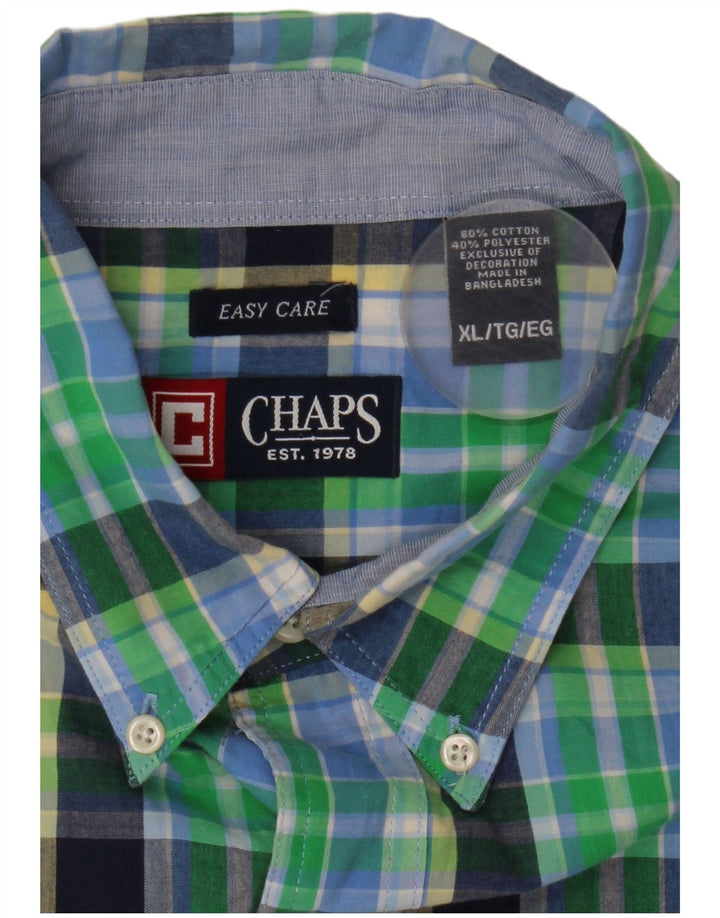 Chaps Chemise à manches courtes pour homme XL en coton à carreaux vert