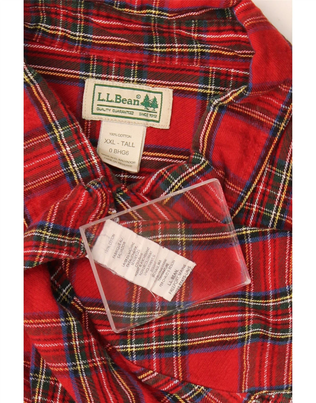 L.L.BEAN Chemise en flanelle haute pour homme 2XL en coton à carreaux rouges