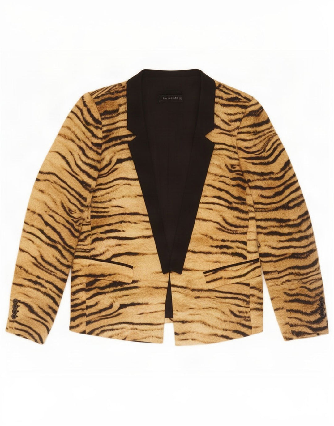 Zara Veste Blazer Ouverte Femme UK 14 Marron Moyen Imprimé Animal