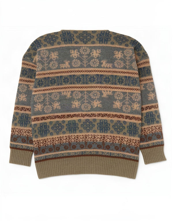vintage Mens Boat Neck Jumper Pull Grand Bleu Fair Isle