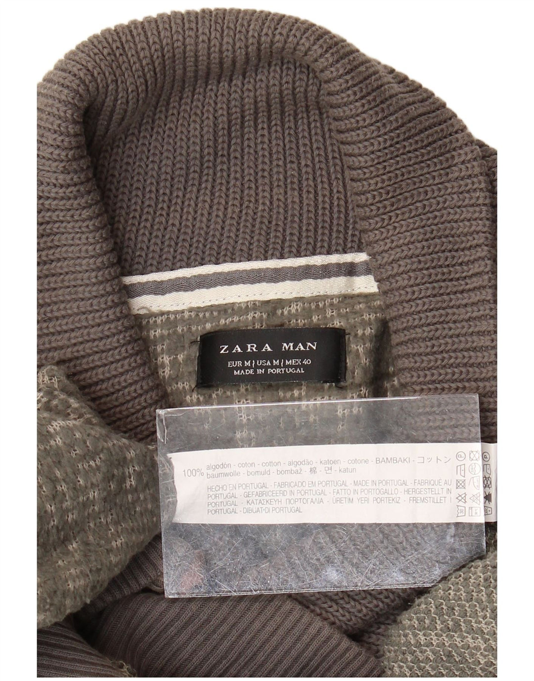 Zara Pull Col Châle Homme Vert Moyen Coton