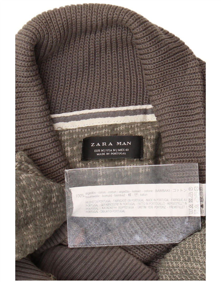 Zara Pull Col Châle Homme Vert Moyen Coton