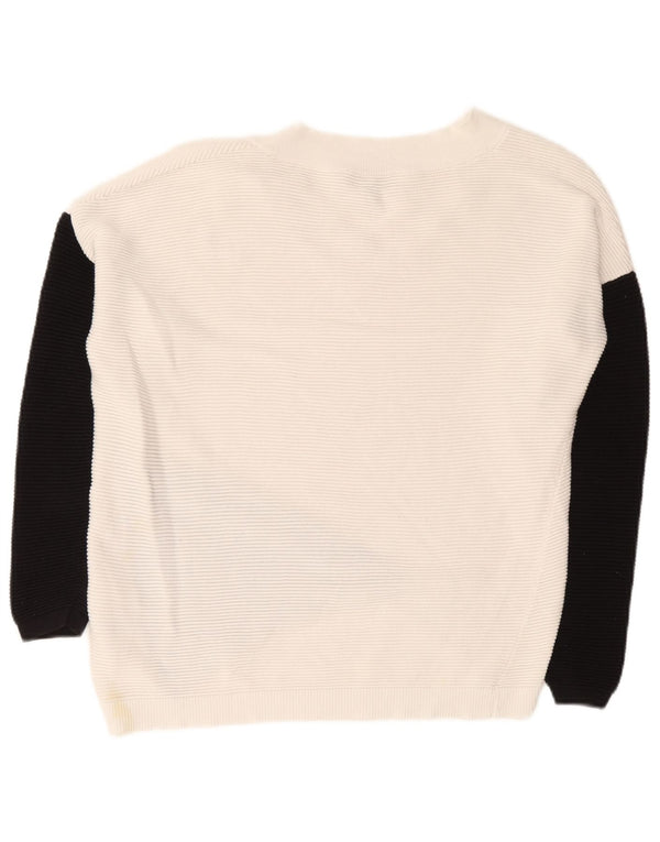 Phase Eight Pull col V pour femme UK 10 Petit colorblock blanc