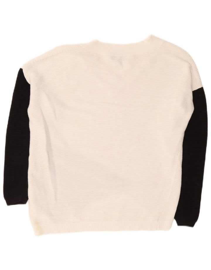 Phase Eight Pull col V pour femme UK 10 Petit colorblock blanc