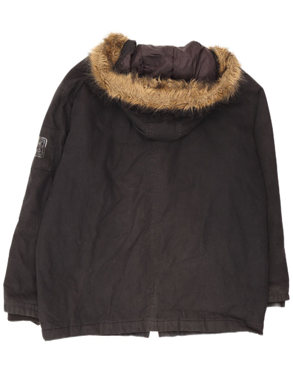Quiksilver Parka à capuche pour homme UK 40 Large Noir Coton