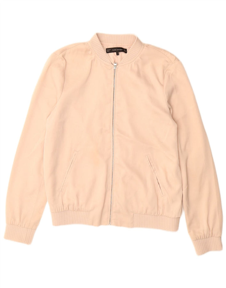 Zara Womens Bomber Jacket UK 10 Petit Beige Polyester