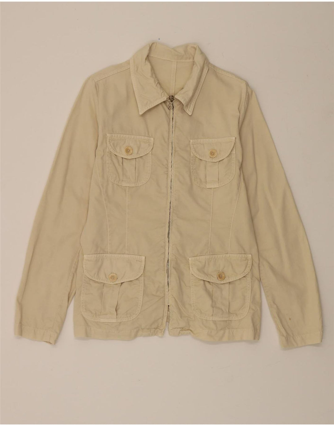 STEFANEL Womens Utility Jacket UK 14 Large Beige Cotton Vintage Stefanel and Second-Hand Stefanel from Messina Hembry 