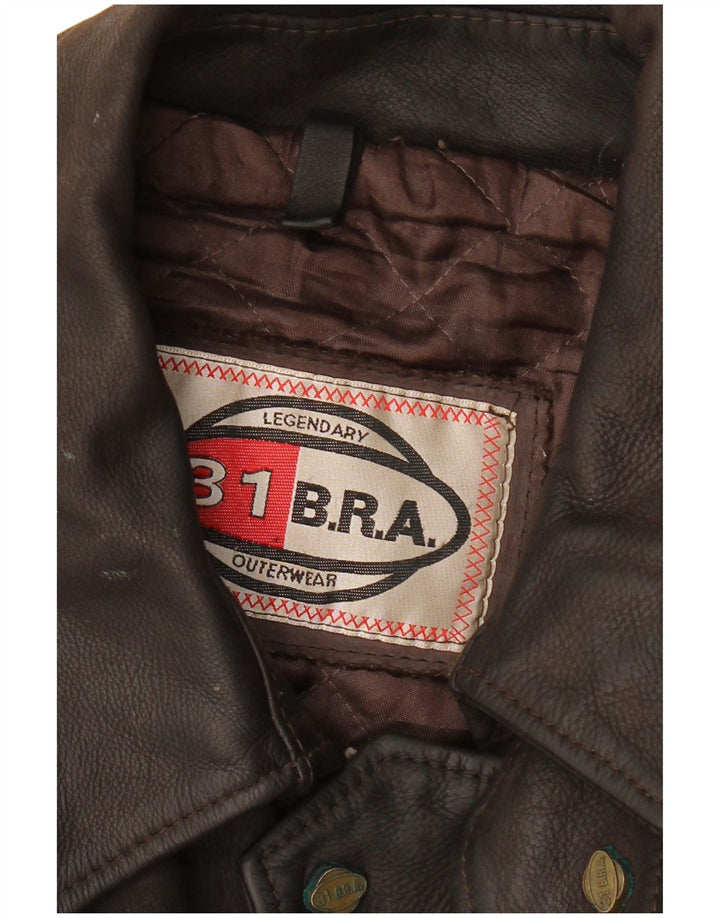 VINTAGE Veste en cuir homme UK 42 XL Marron