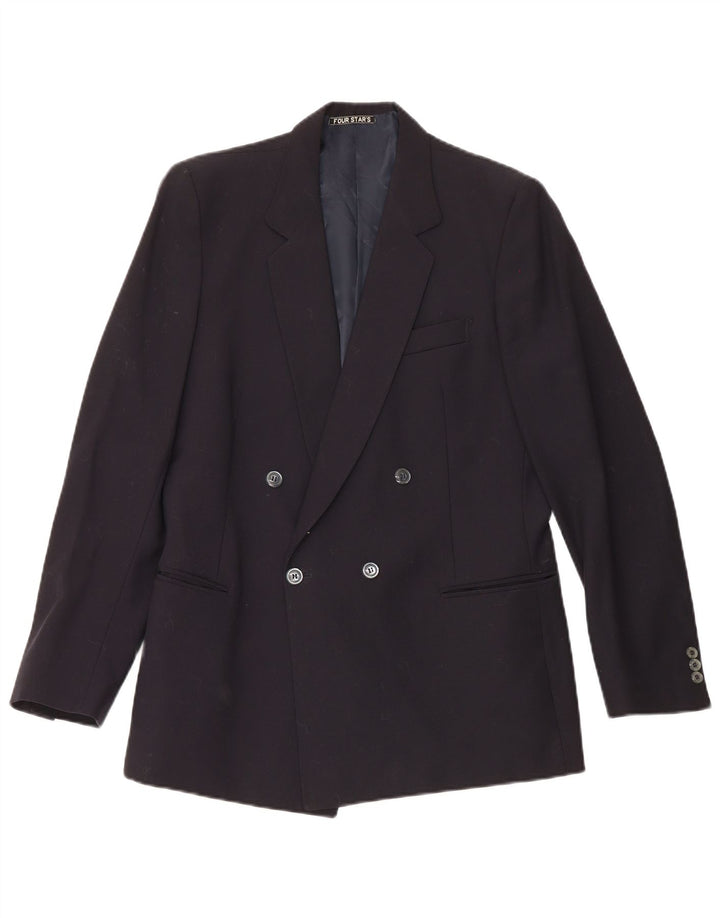 vintage Homme Double Breasted Blazer Veste IT 50 Grande Laine Bleu Marine