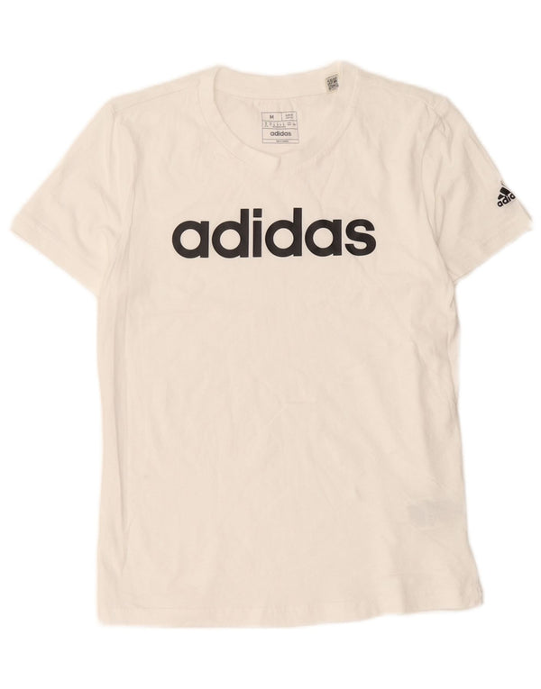 Adidas T-shirt graphique pour femme UK 12 en coton blanc moyen