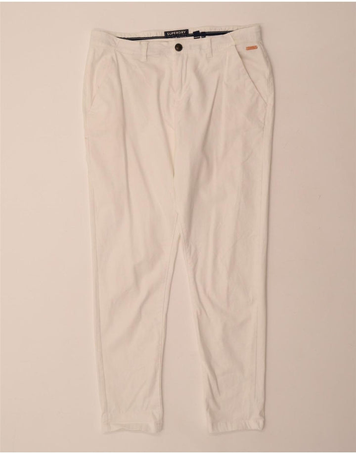 SUPERDRY Pantalon Chino Slim Femme UK 16 Large W34 L29 Coton Blanc