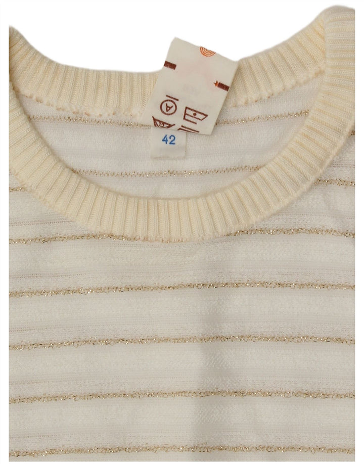 vintage Womens Crew Neck Jumper Pull EU 42 Grand Blanc Rayé