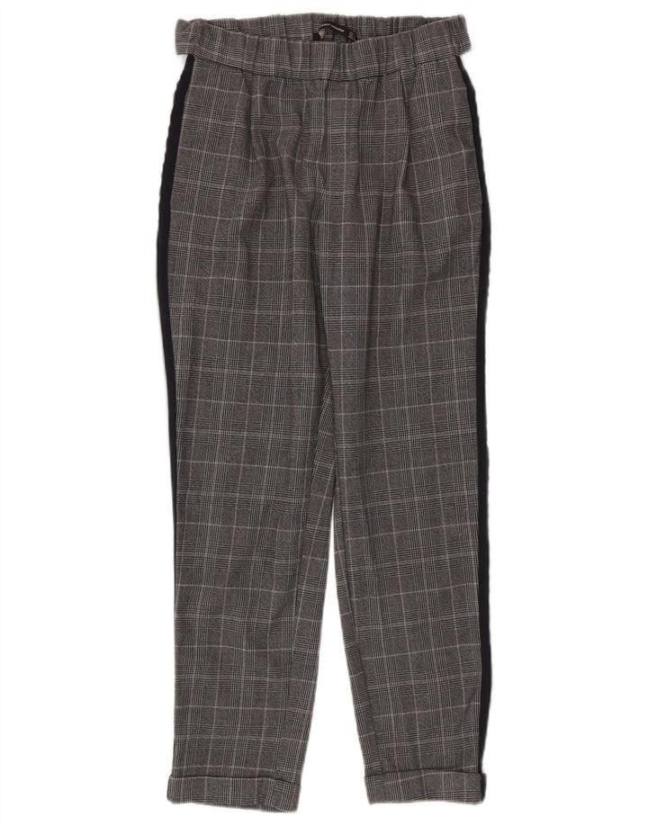 Zara Pantalon décontracté slim pour femme Petit W26 L24 Gris à carreaux Polyester