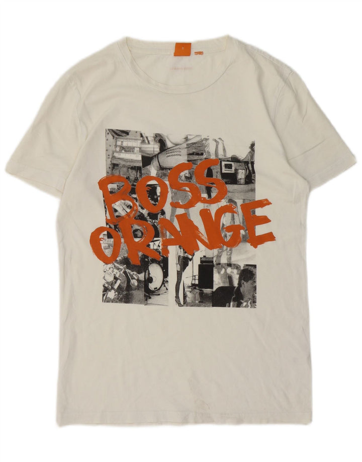 HUGO BOSS Homme T-Shirt Graphique Top Petit Blanc Coton