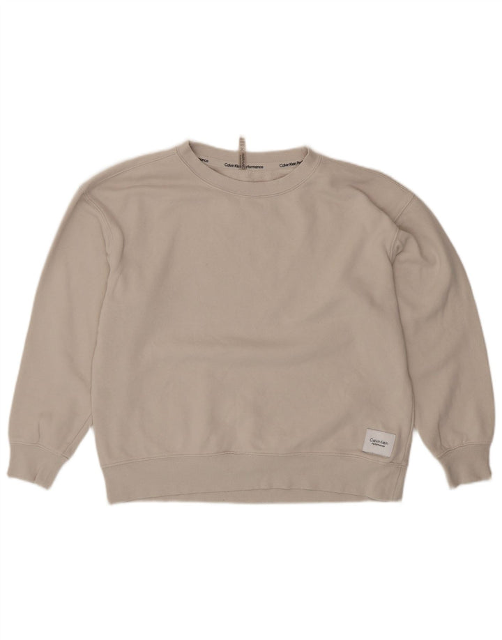 CALVIN KLEIN Womens Performance Sweatshirt Jumper UK 14 Medium Off White
