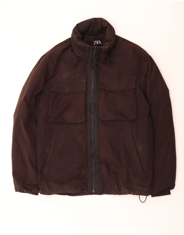 Zara Veste matelassée à capuche pour homme UK 36 Small Noir Polyester