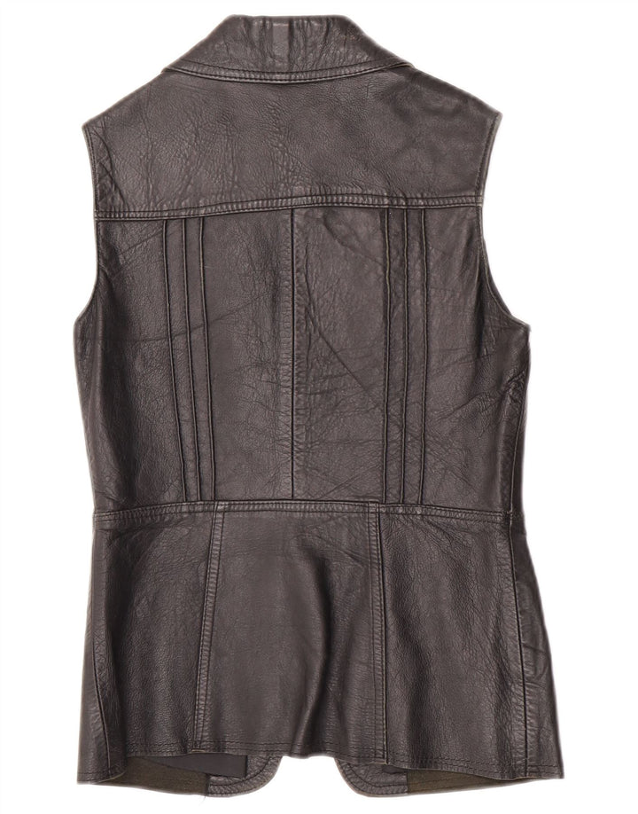 gilet en cuir femme vintage UK 10 Petit cuir noir