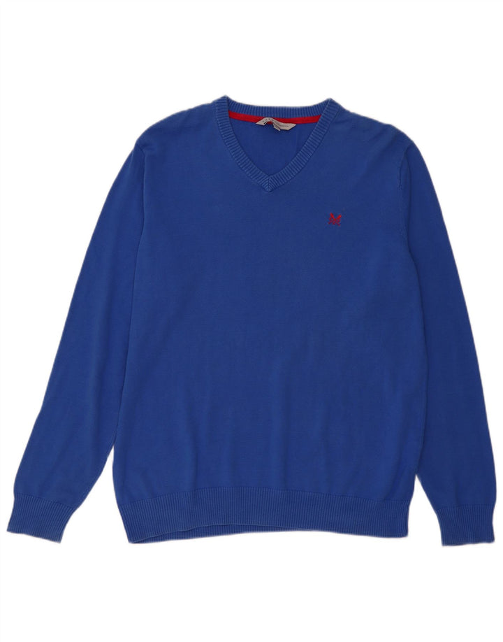 Crew Clothing Pull col V Homme XL Bleu Coton