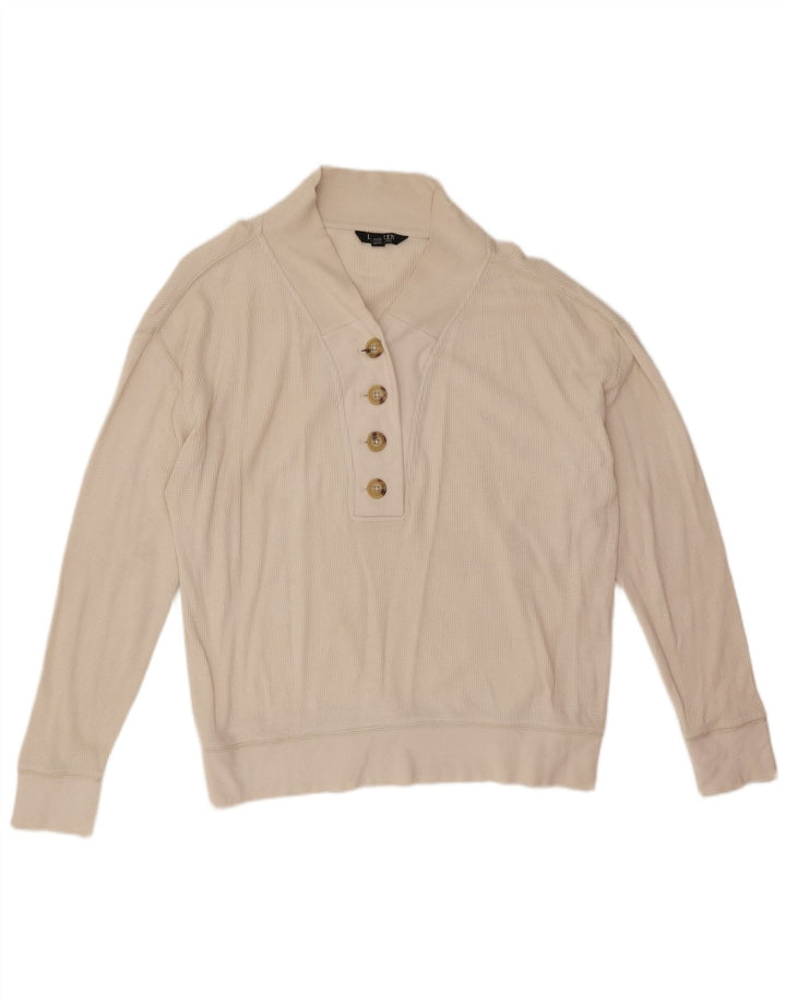 Ralph Lauren Sweat-shirt à col boutonné pour femme UK 14 en coton blanc moyen