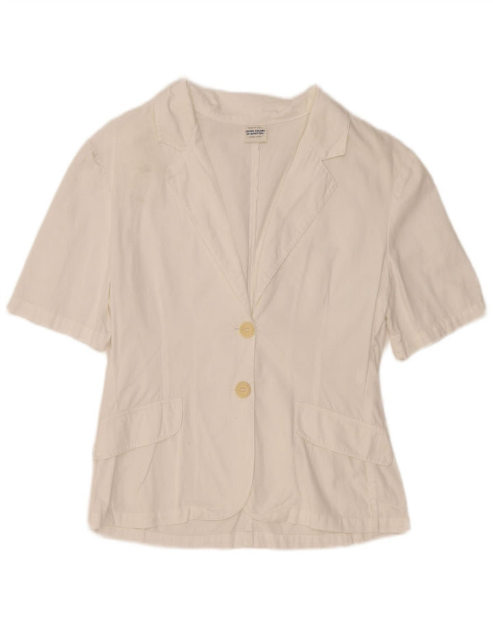 Benetton Cardigan à manches courtes pour femme IT 42 en coton blanc moyen