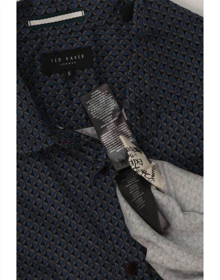 Ted Baker Chemise à motif abstrait pour homme Taille 5 XL Bleu Coton