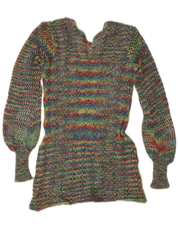 vintage Womens V-Col Jumper Sweater UK 4 XS Multicolore Rayé