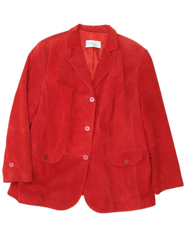 vintage Femmes 3 Boutons Blazer En Daim Veste UK 26 5XL Cuir Rouge