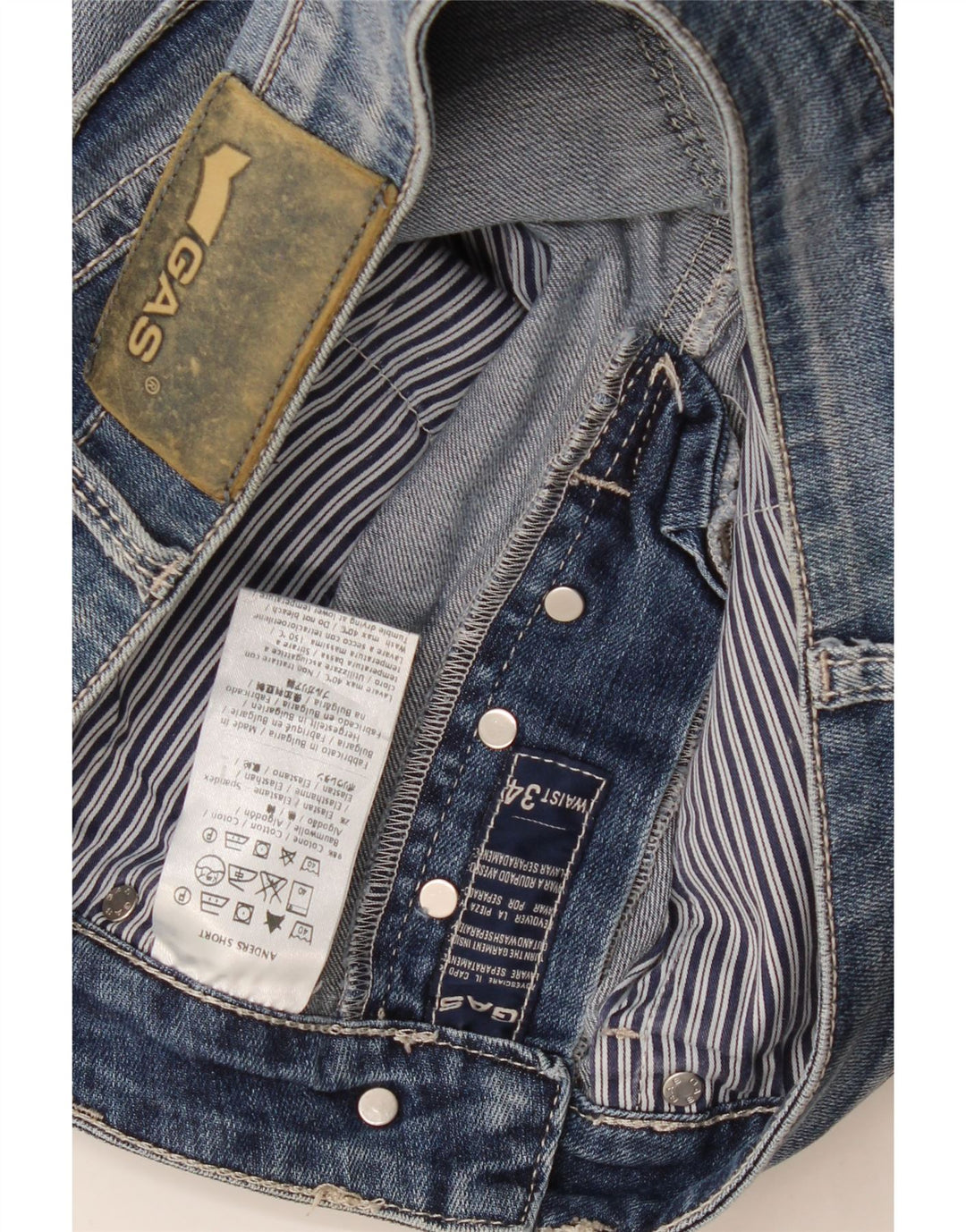 Gas Short en jean vieilli pour homme W34 Grand coton bleu