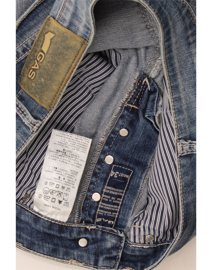 Gas Short en jean vieilli pour homme W34 Grand coton bleu