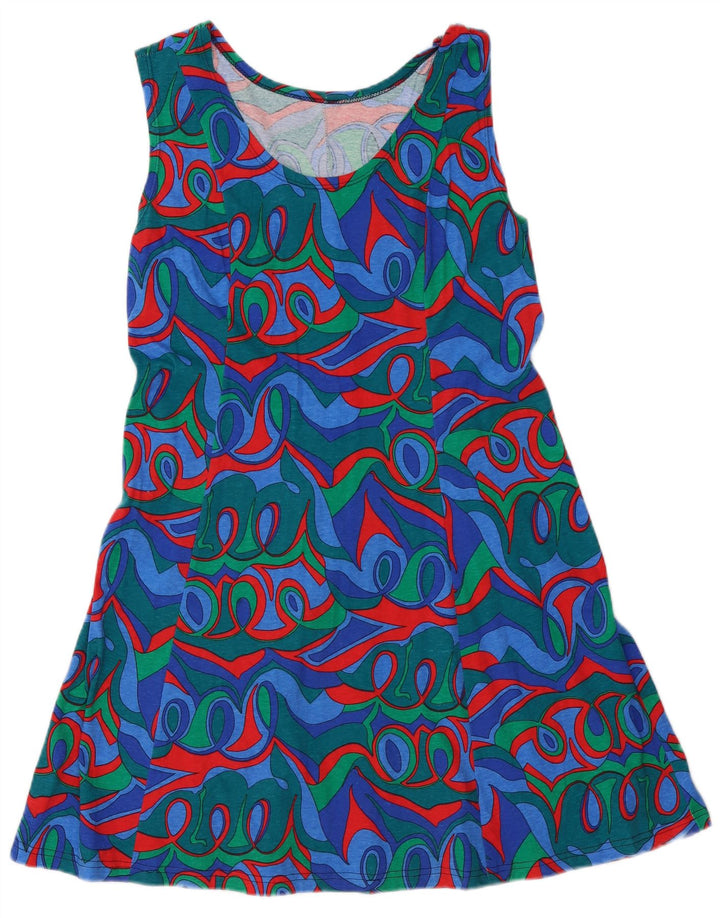 vintage Femmes Motif Abstrait Robe A-Line UK 12 Moyen Multicolore