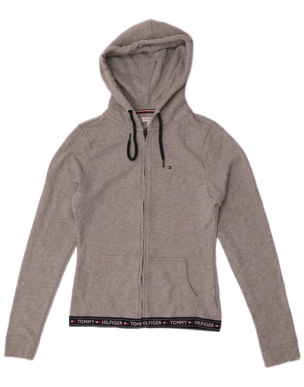 Tommy Hilfiger Pull à capuche zippé pour femme UK 10 Small Gris Colorblock