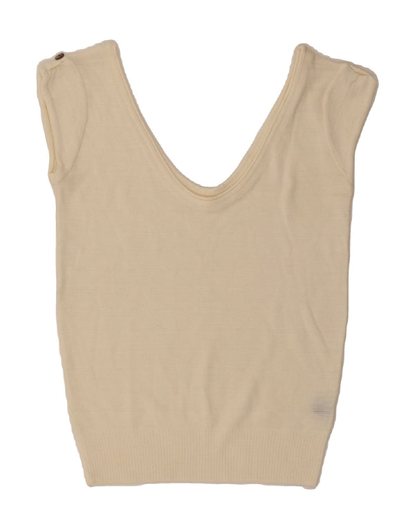 VINTAGE Womens Vest Tank Top EU 38/40 Medium Off White Acrylic
