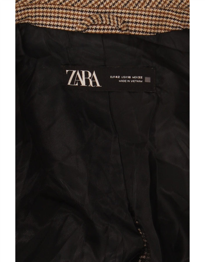 Zara Womens 1 Button Blazer Jacket EU 42 Large Marron Pied-de-Poule