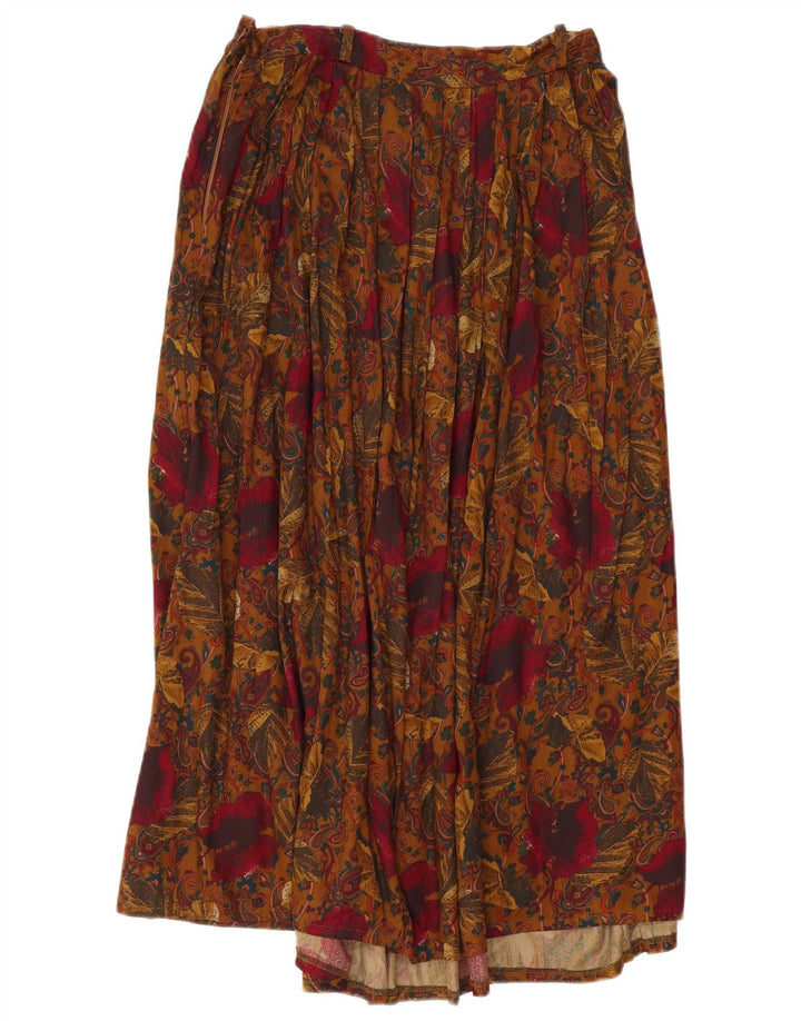 VINTAGE Jupe Plissée Femme W30 Viscose Paisley Marron Moyen