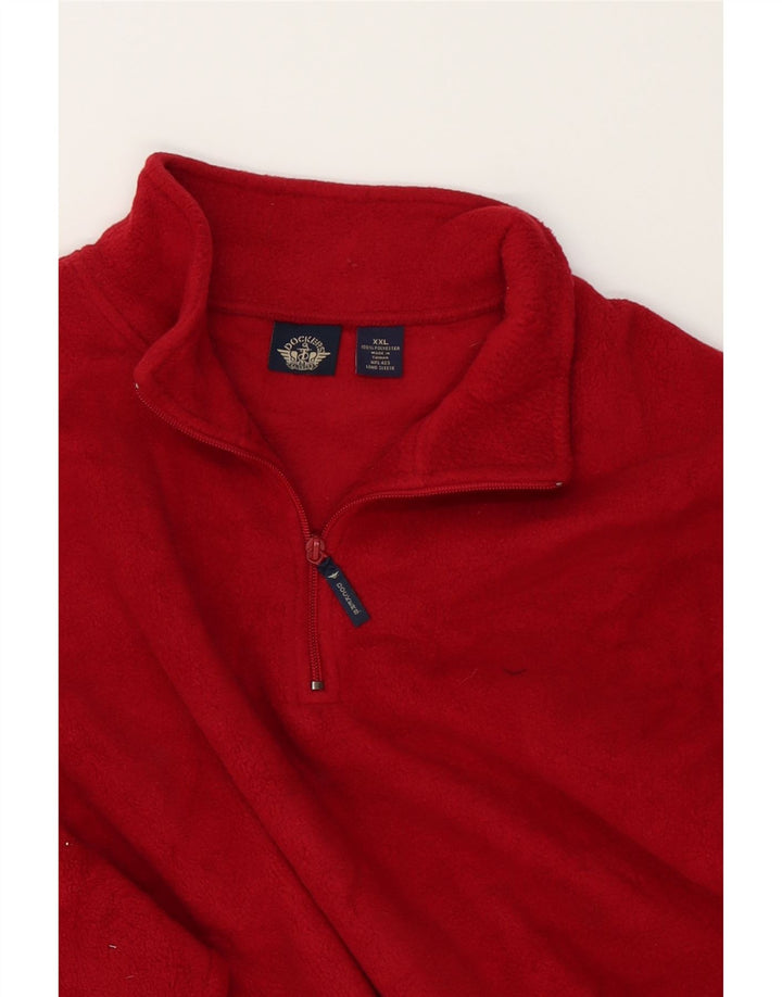 DOCKERS Mens Zip Neck Fleece Jumper 2XL Red Polyester Vintage Dockers and Second-Hand Dockers from Messina Hembry 