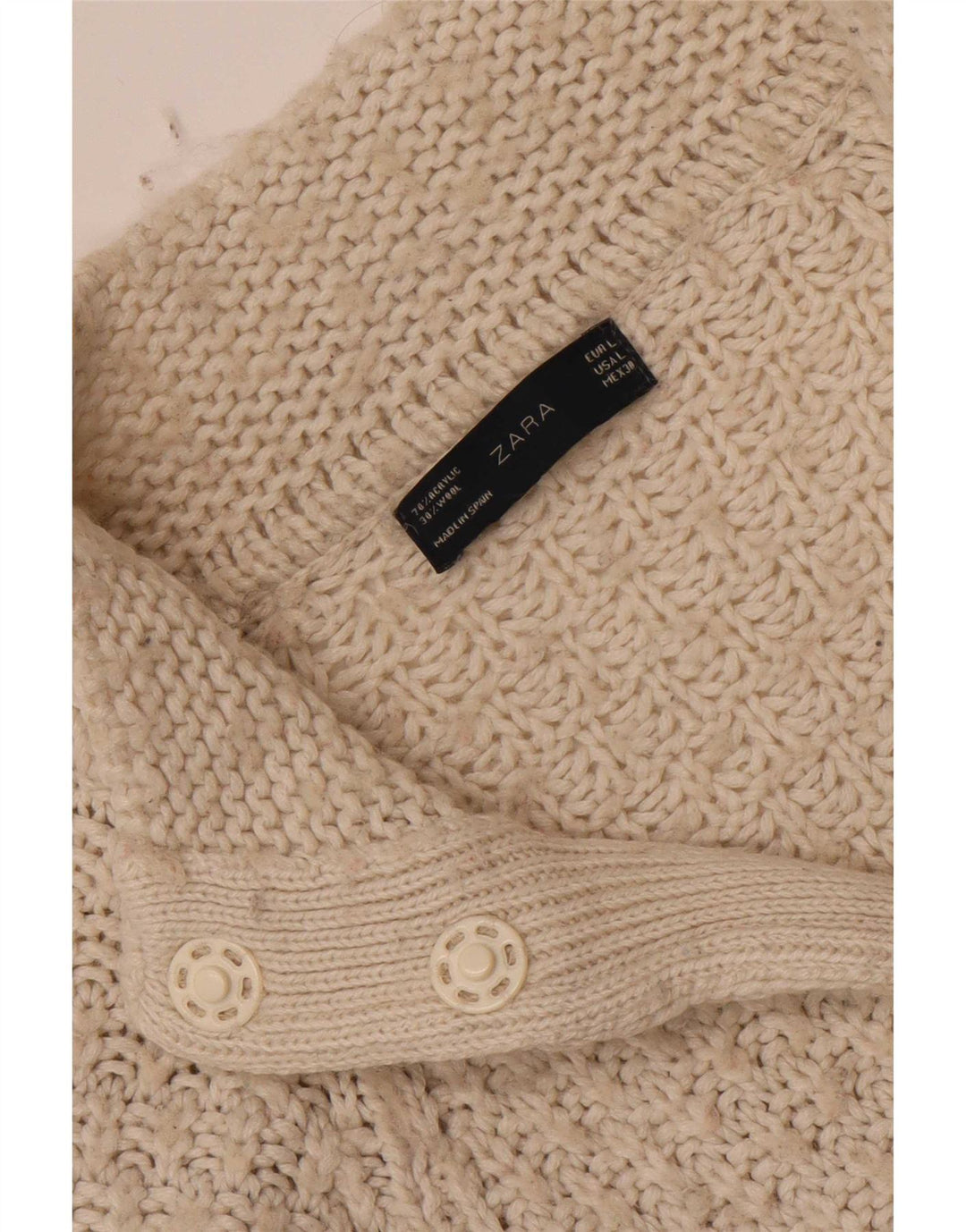 Zara Cardigan Femme Pull UK 14 Grand Acrylique Blanc