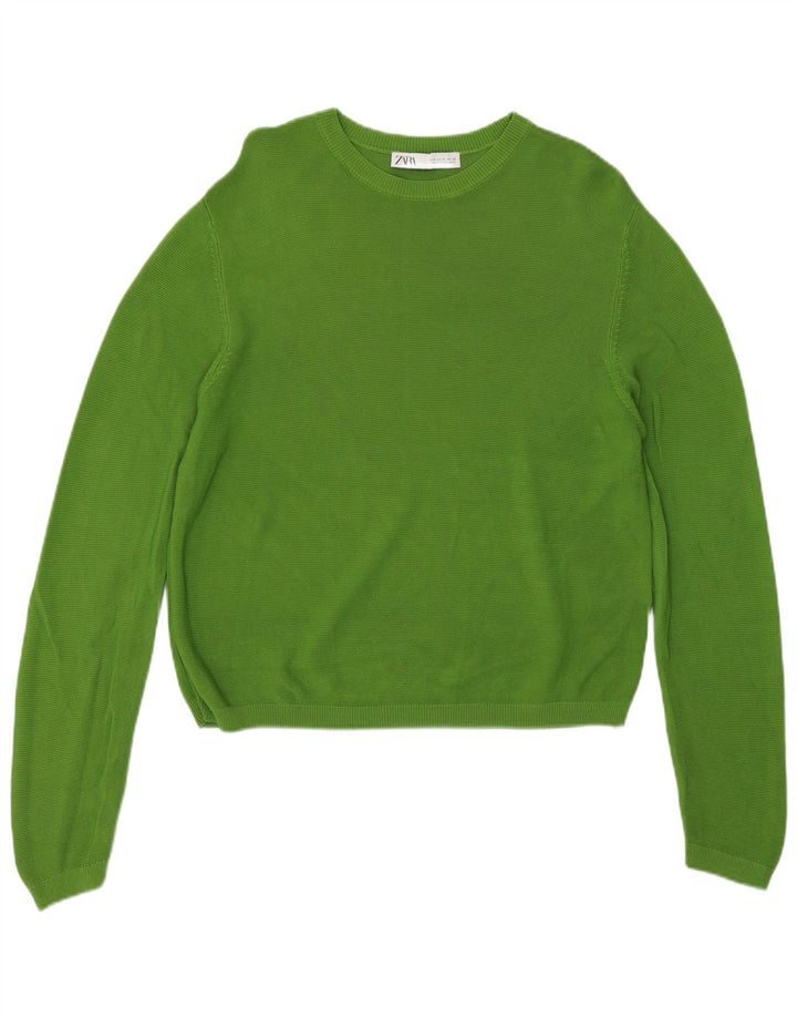 Zara Pull à col rond pour femme UK 14 Viscose vert moyen